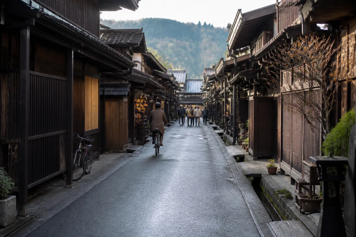 Rue historique de Takayama dans les Alpes japonaises hors de Tokyo, Kyoto et Osaka