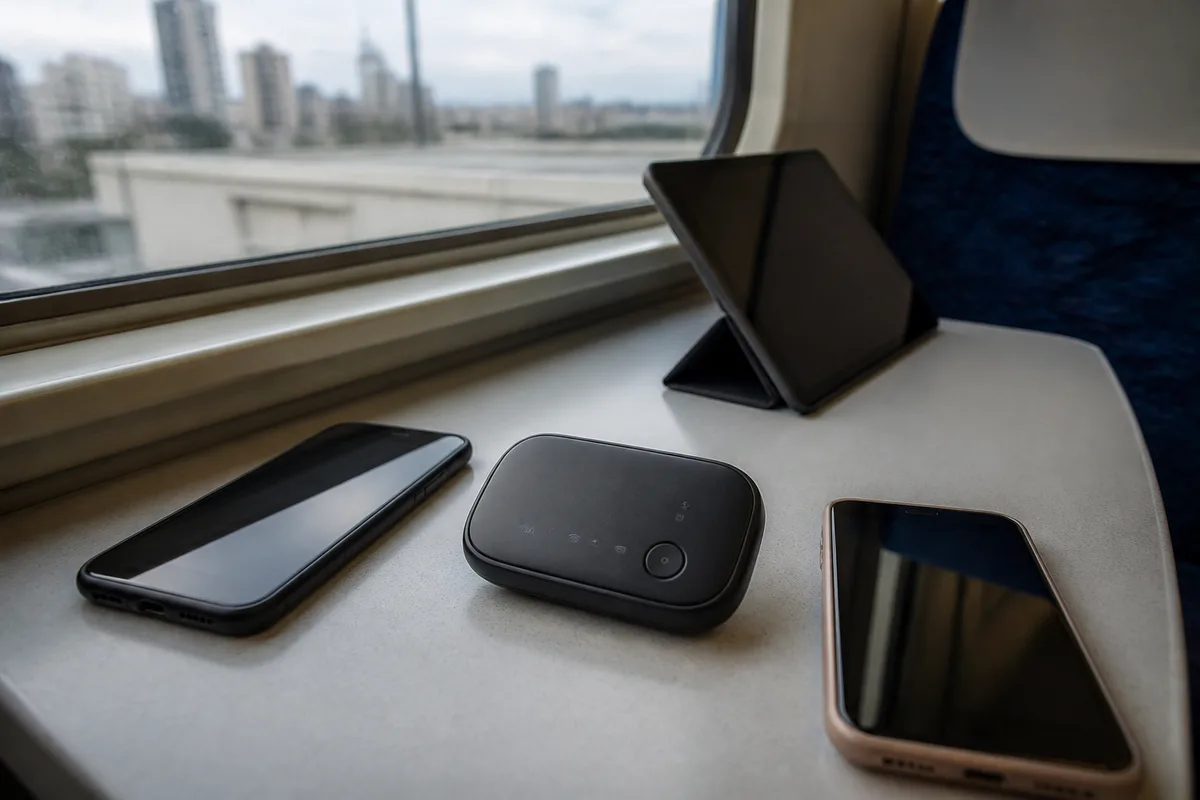 Wi-Fi de poche utilisé dans un train au Japon pour connecter plusieurs appareils
